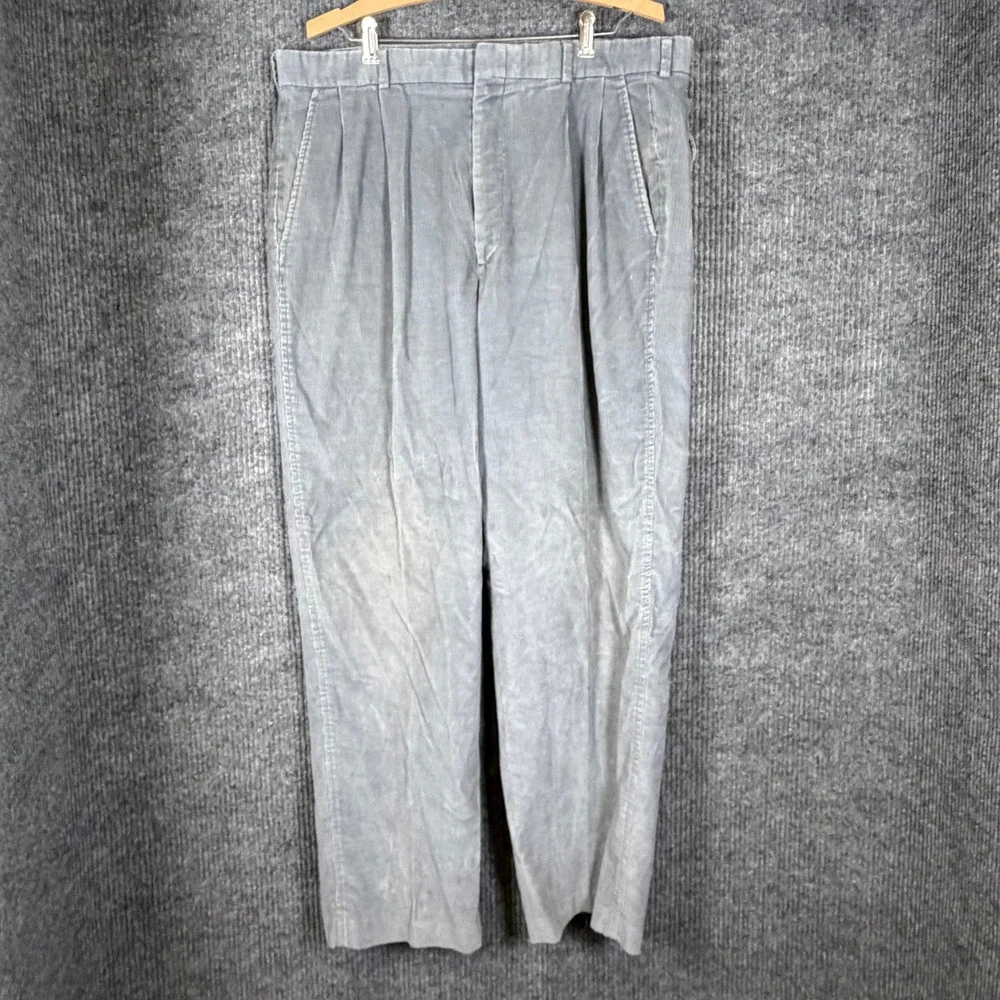 Vintage Lands' End USA Made Corduroy Pleated Pants Men's 36x29 Gray Cotton